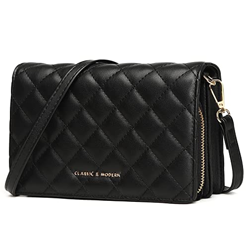 cotwoco Damen Handy Umhängetasche - Gesteppte Crossbody Taschen Handtasche Vegan Leder Crossbody Bag Schultertasche Kleine Abendtasche Reisepass Handytasche mit Geldbeutel Kartenfächer, Schwarz von cotwoco