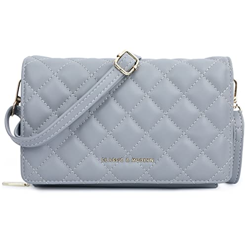 cotwoco Damen Handy Umhängetasche - Gesteppte Crossbody Taschen Handtasche Vegan Leder Crossbody Bag Schultertasche Kleine Abendtasche Reisepass Handytasche mit Geldbeutel Kartenfächer, Grau Blau von cotwoco