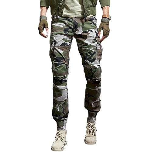 cotzfoz Cargohose für Herren, Baumwolle, dünne Tasche, Taktische Hose, Armee, Lange Hose, Militär, lässig, Jogger, Jogginghose Blue Camo 34 von cotzfoz