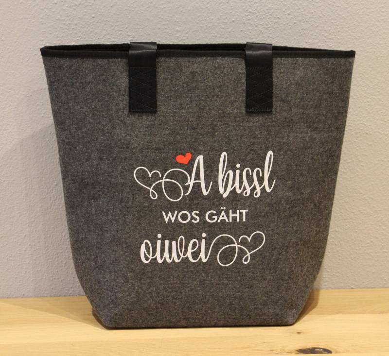 Filzshopper "A Bissl Wos Gäht Oiwei" Filztasche, Einkaufen, Shopper, Beutel, Umhängetasche, Filz von countrycatShop
