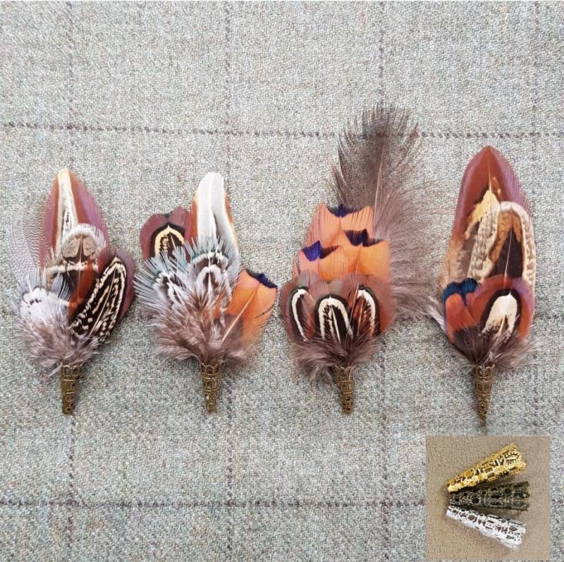 Fasan Feder Brosche, Hut Revers Pin, Hochzeit Knopfloch, Landhaus Kleidung. Verpackt von countrycraftydesign