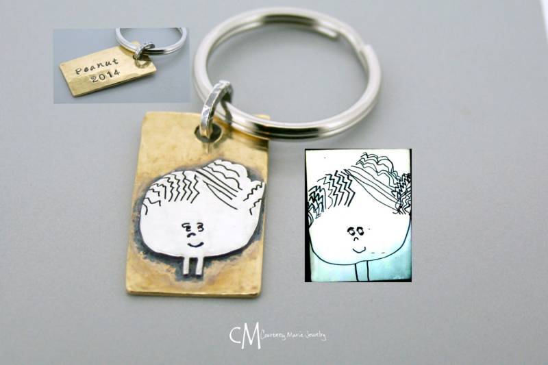 Kind Zeichnung Schlüsselanhänger - Sterling Silber Kunstwerk von courtneymariejewelry