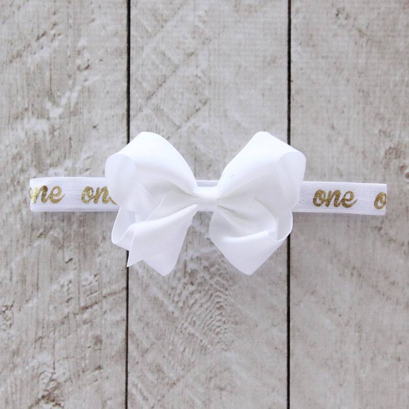 Erster Geburtstag "Einer" Abnehmbarer Schleifen-Stirnband in Weiß Und Gold - 1. Cake Smash Baby Mädchen Geburtstagsgeschenk Weißes Stirnband von coutureflower