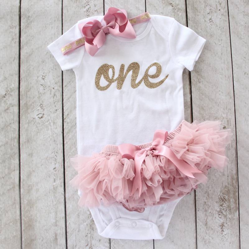 Erster Geburtstag Gold Glitter "Eins" Bodysuit, Tutu Bloomer & Bow Stirnband Set in Mauve - 1St Birthday Outfit Cake Smash Baby Girl Geschenk von coutureflower