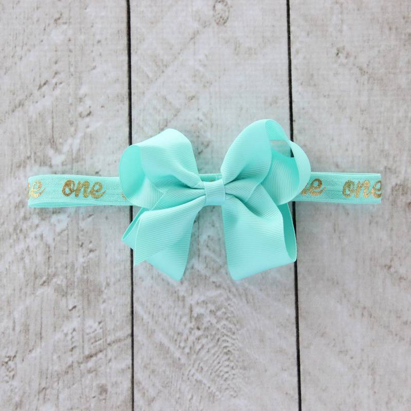 Erster Geburtstag "One" Haarband Mit Abnehmbarer Schleife in Aqua Und Gold - 1. Cake Smash Baby Mädchen Geburtstagsgeschenk Mint Stirnband von coutureflower