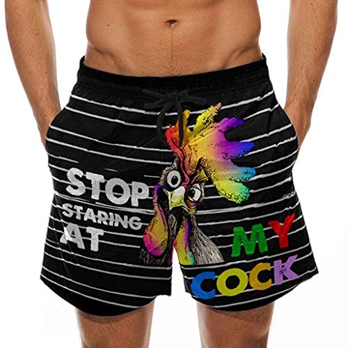 coyer Herren Badeshorts Jungen Badehose Grafik Lustig 3D gedruckt Beachshorts Schnelltrocknend Boardshorts Strand Shorts Farbblock gestreift,Stop Staring at My Cock von coyer