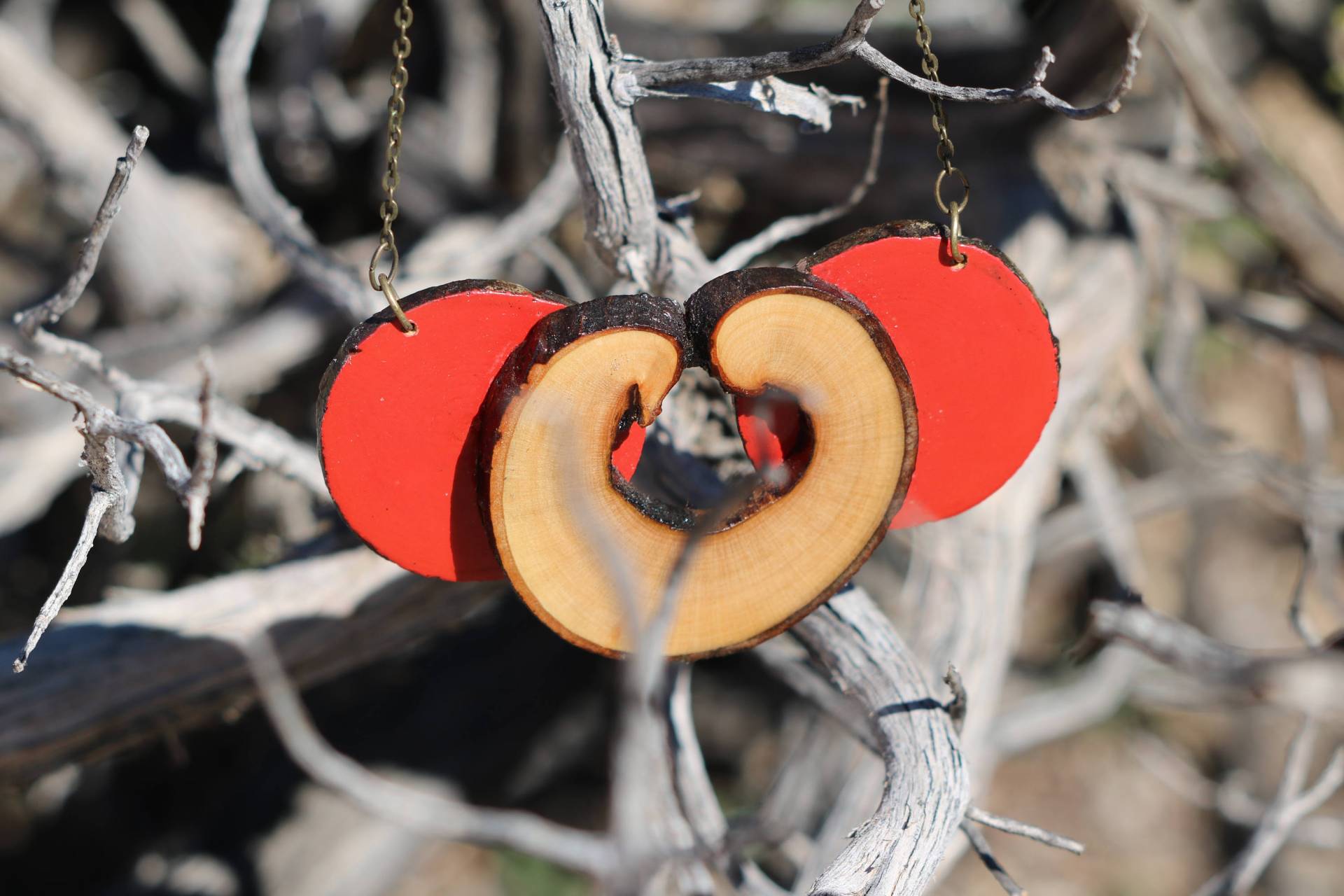Rote Apfel Halskette, Handgemachter Kreuzschliff Mit Donut Rohholz, Kreis Handbemalter Schmuck Rote Apfel Halskette, Handgemachter Kreuzschliff Mit Donut Rohholz, Kreis Handbemalter Schmuck von coyotepistoljewelry