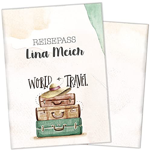 cozy racoon Reisepasshülle für Erwachsene und Kinder | Hochwertige Hülle für den Reisepass ab 03/2017 | Schutzhülle im Design Koffer (mit Name/mit Personalisierung) von cozy racoon