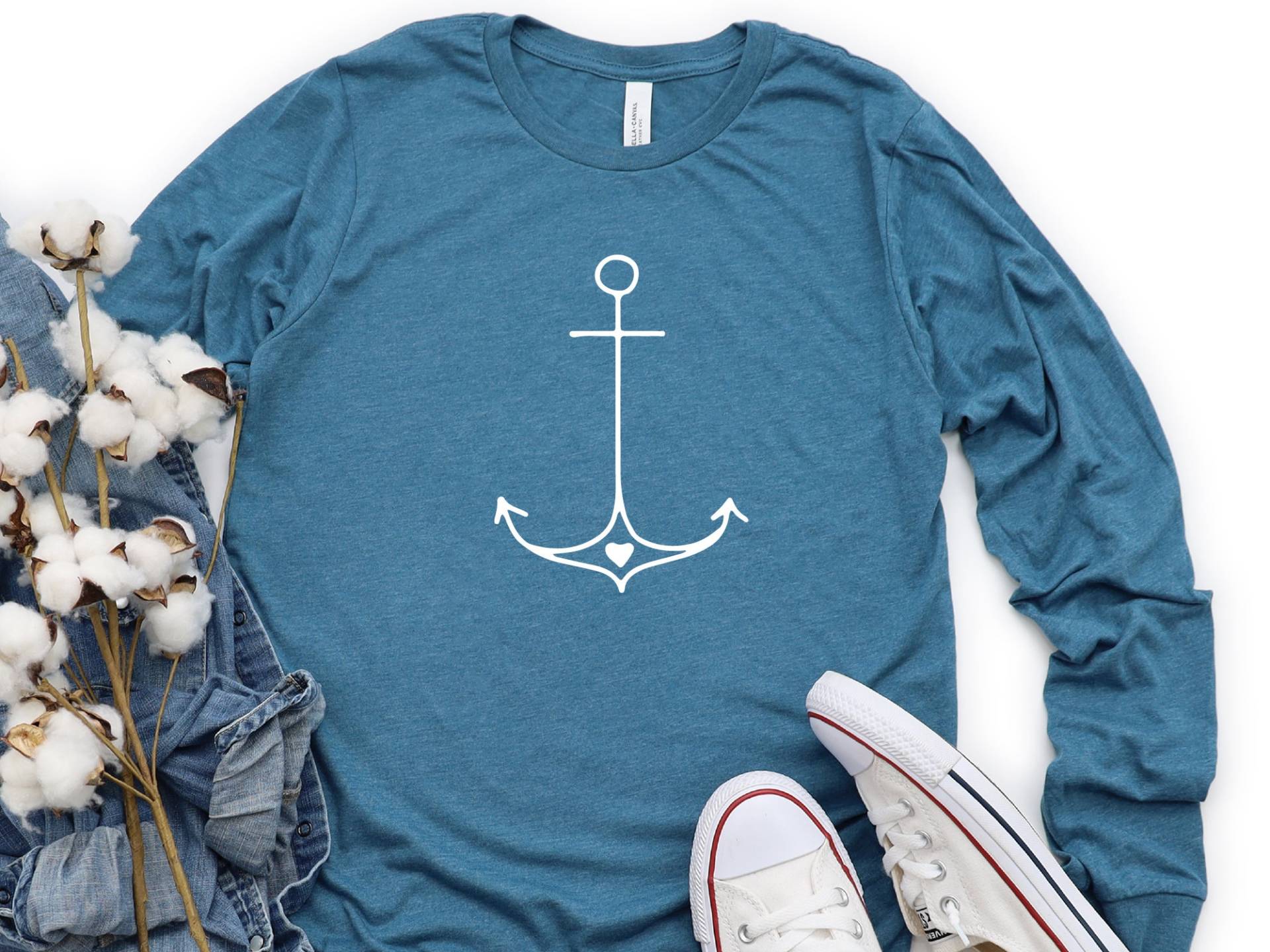 Anker Langarm Shirt, Strand Sommer Kapitän Bootfahren Marine Nautik Shirt von craftgatedesign