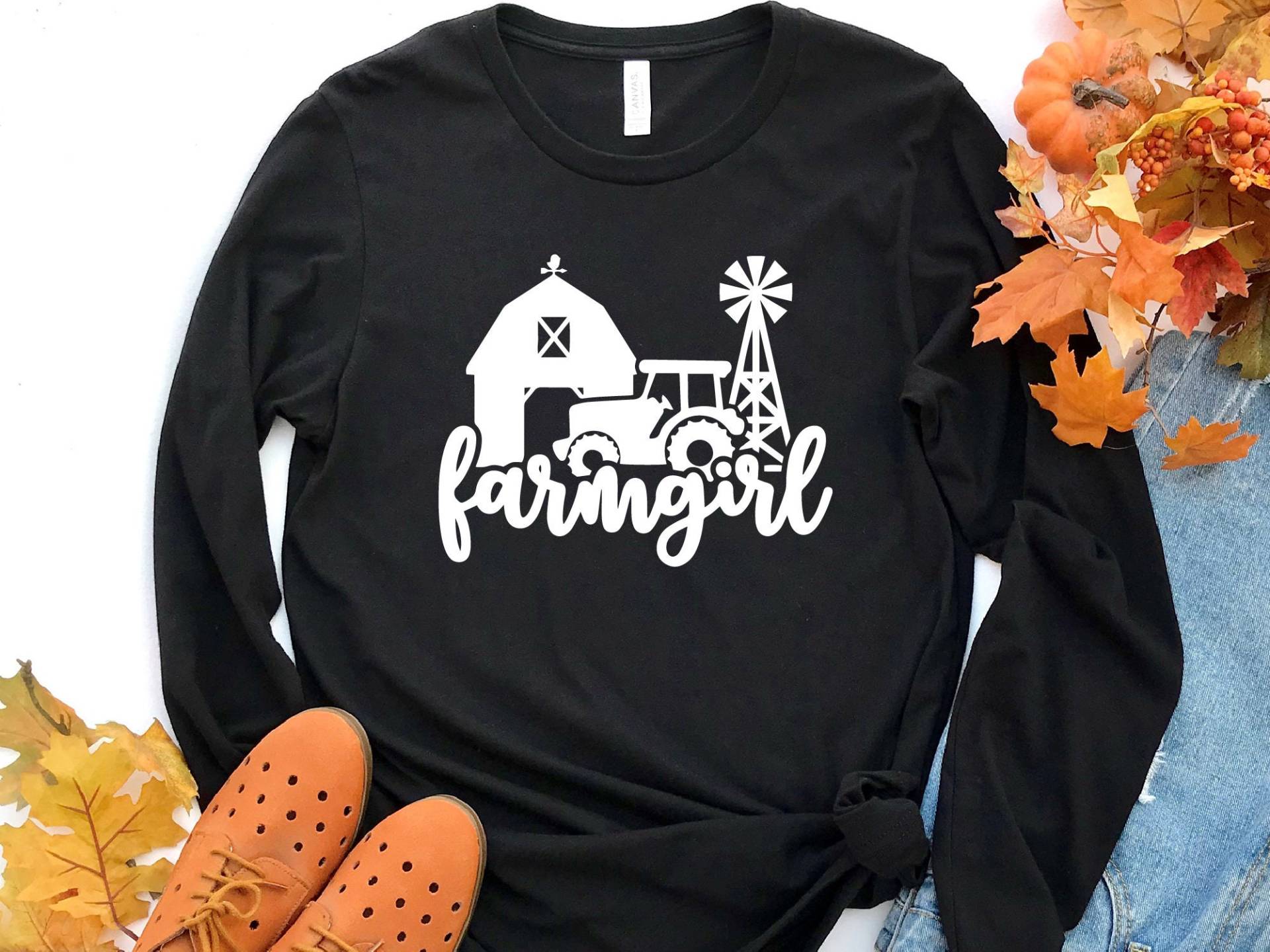 Bauernhof Mädchen Langarm Shirt, Bauernmädchen Cowgirl Bauernmädchen, Bauernhofleben Landwirtschaft Frau Shirt von craftgatedesign