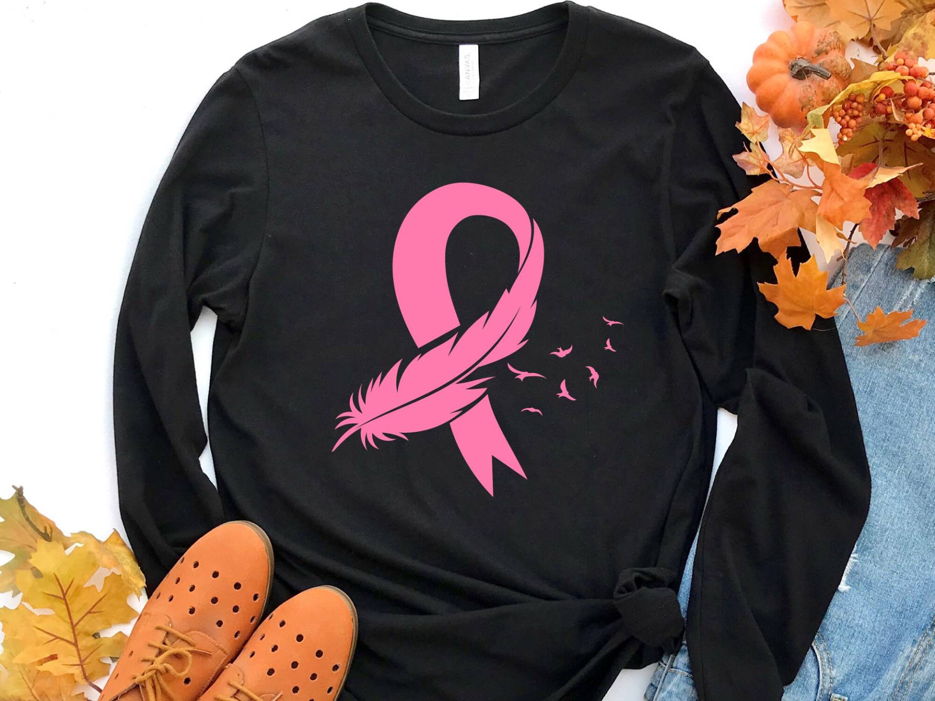 Feder Rosa Band Langarm Shirt, Brustkrebs Krebs Bewusstsein, Kämpfer von craftgatedesign