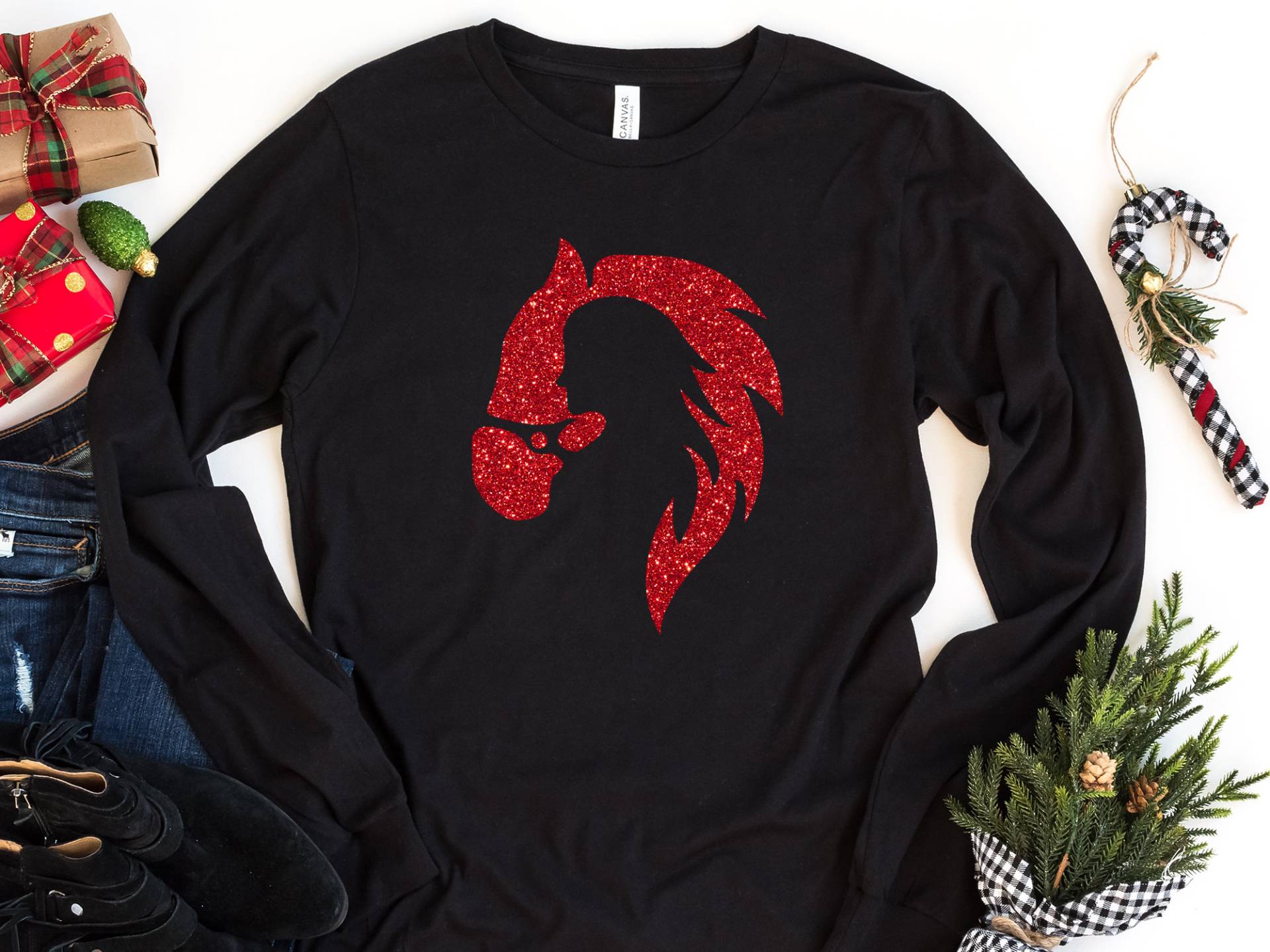 Glitzer Pferd Mädchen Langarm Shirt, Bauernhof Reiter Geschenk, Pferdeliebhaber Pferdebesitzer Shirt von craftgatedesign