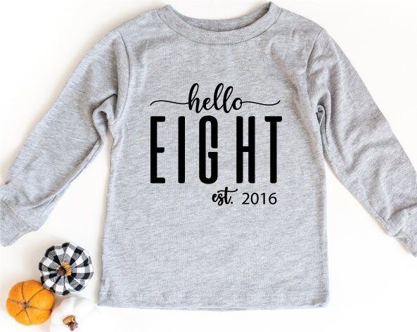 Hallo Acht Jahre Altes Shirt, Acht Alt, Geburtstagsgeschenk Geschenk Est 2016 von craftgatedesign