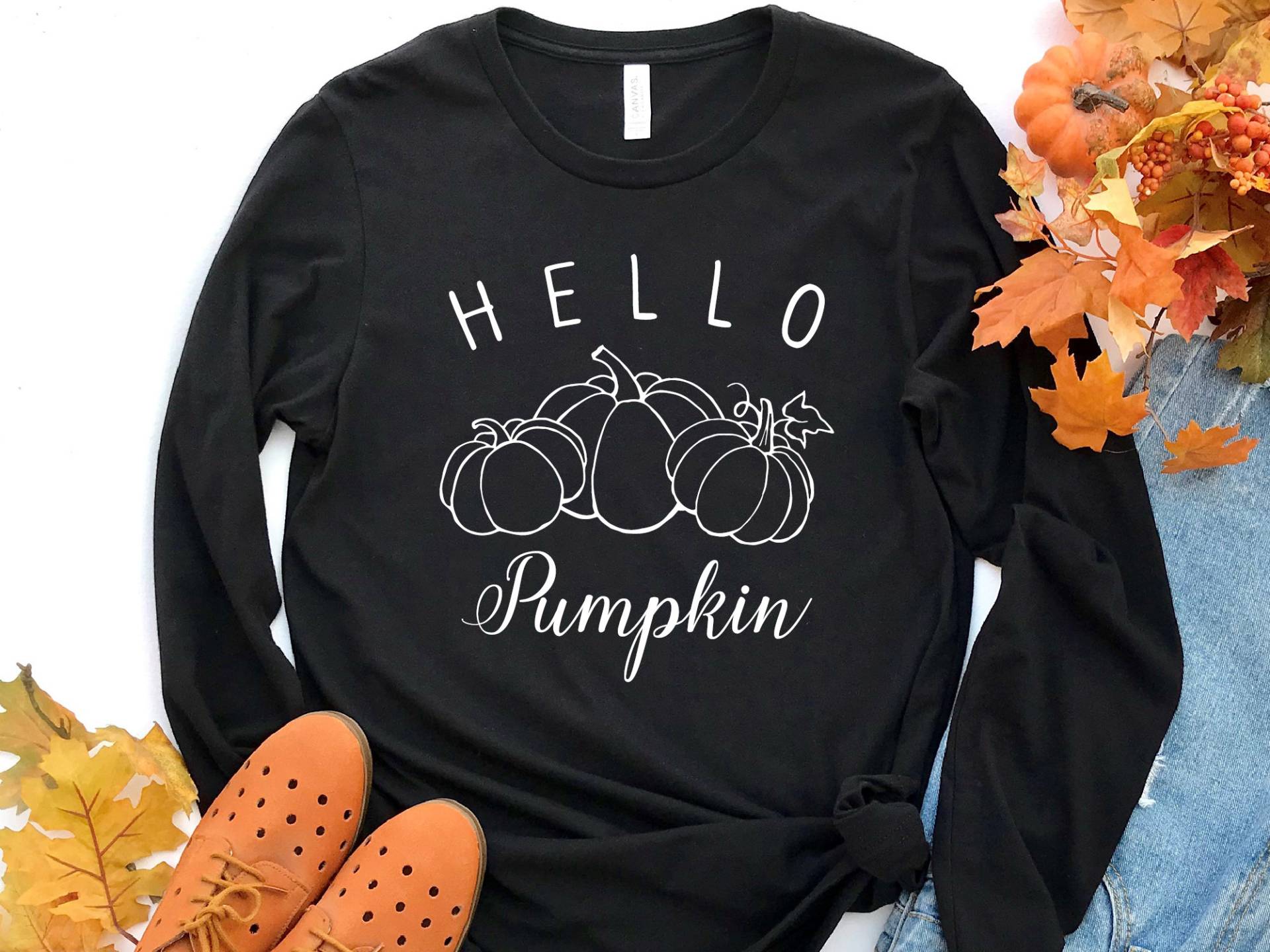 Hallo Kürbis Langarm-Shirt, Thanksgiving Süßer Kürbis, Halloween Langarm-Shirt von craftgatedesign