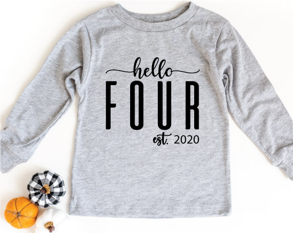 Hallo Vier Langarm Shirt, Vier Jahre Altes Geburtstagsgeschenk, Viertes 4. Geburtstag Est 2020 Shirt von craftgatedesign