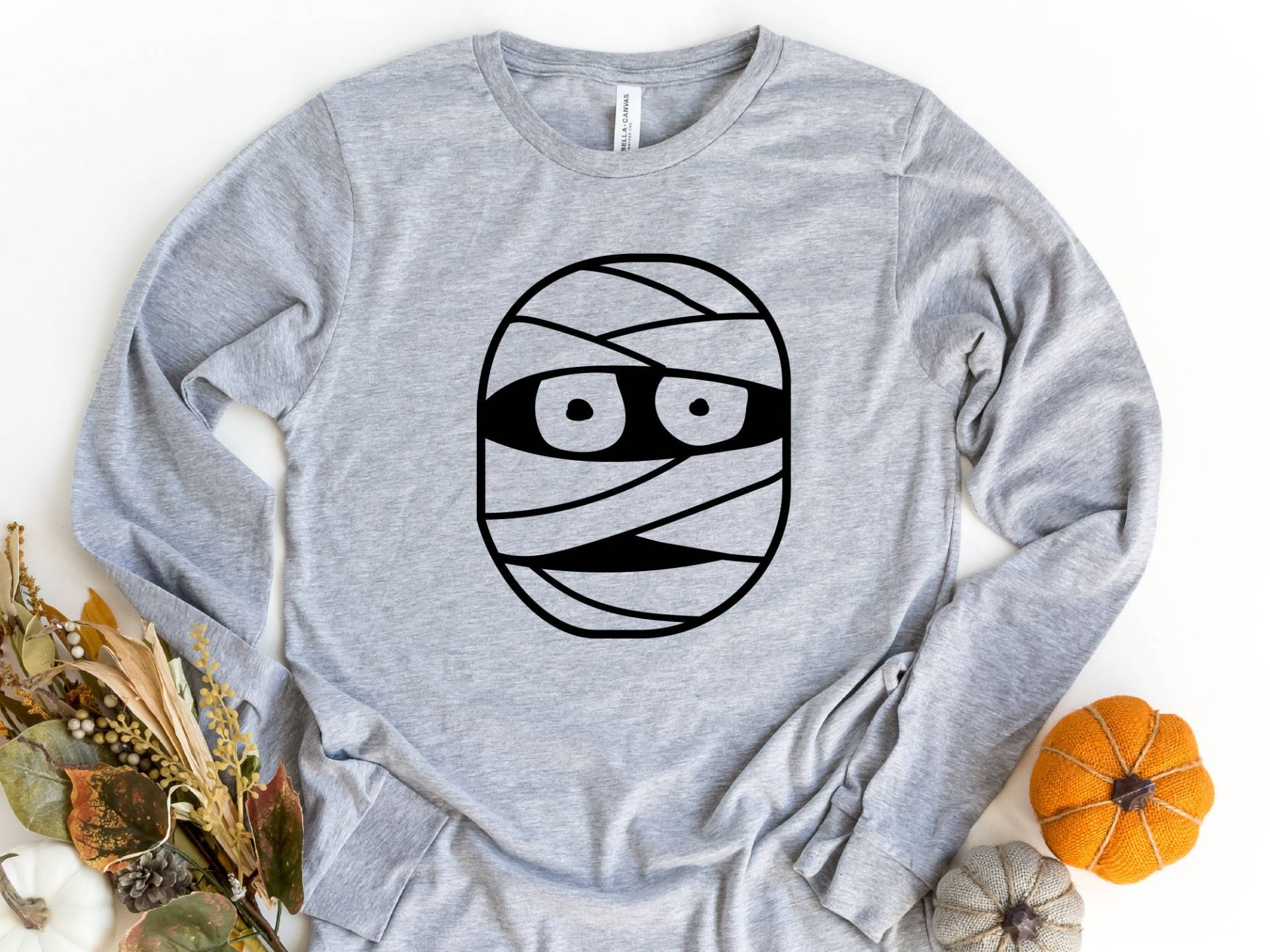 Halloween Mumie Langarm Shirt, Schädel Shirt von craftgatedesign