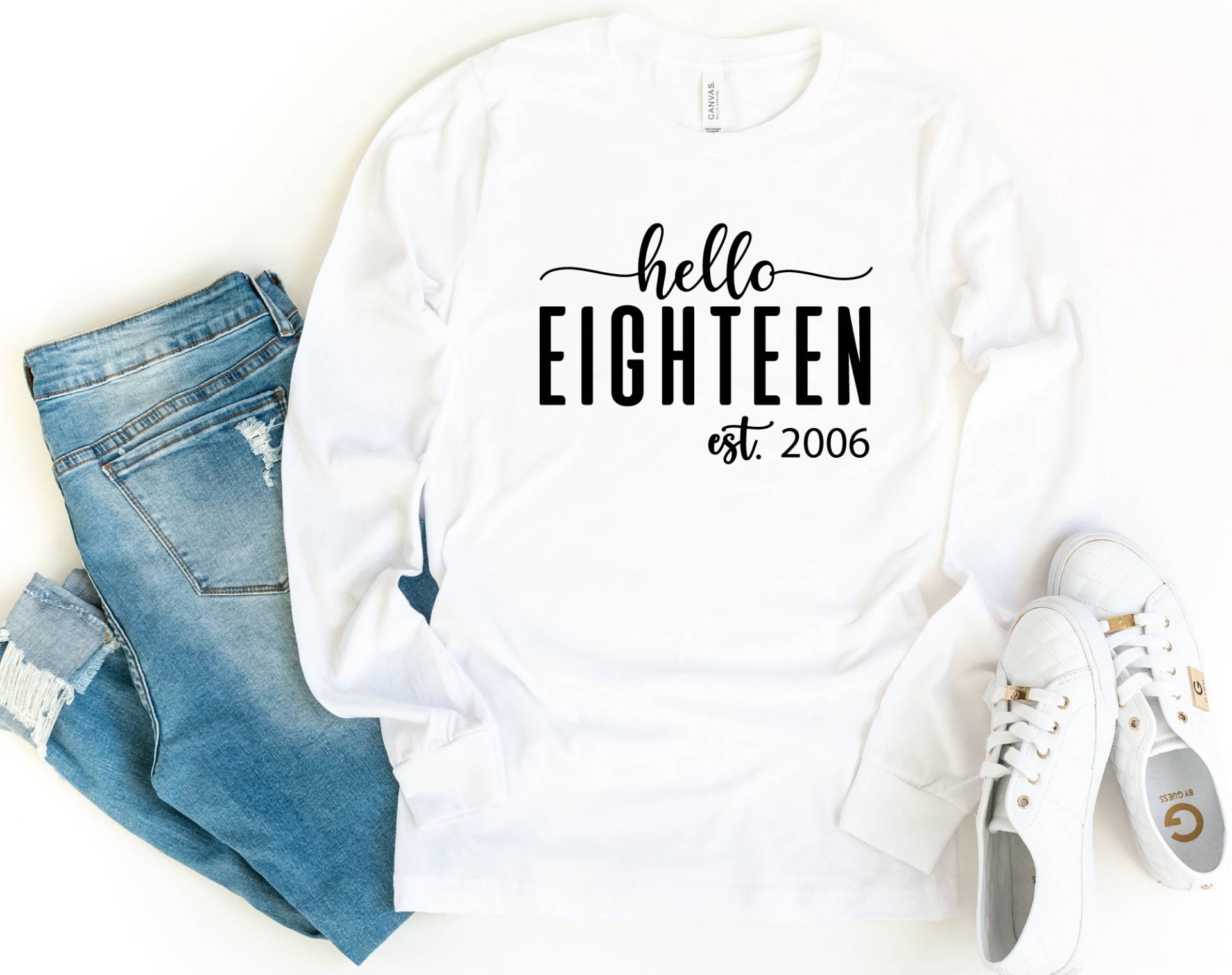 Hello Eighteen Langarm Shirt, 18. Geburtstag Achtzehn Jahre Alt Geburtstagsgeschenk, Achtzehnter Geschenk von craftgatedesign