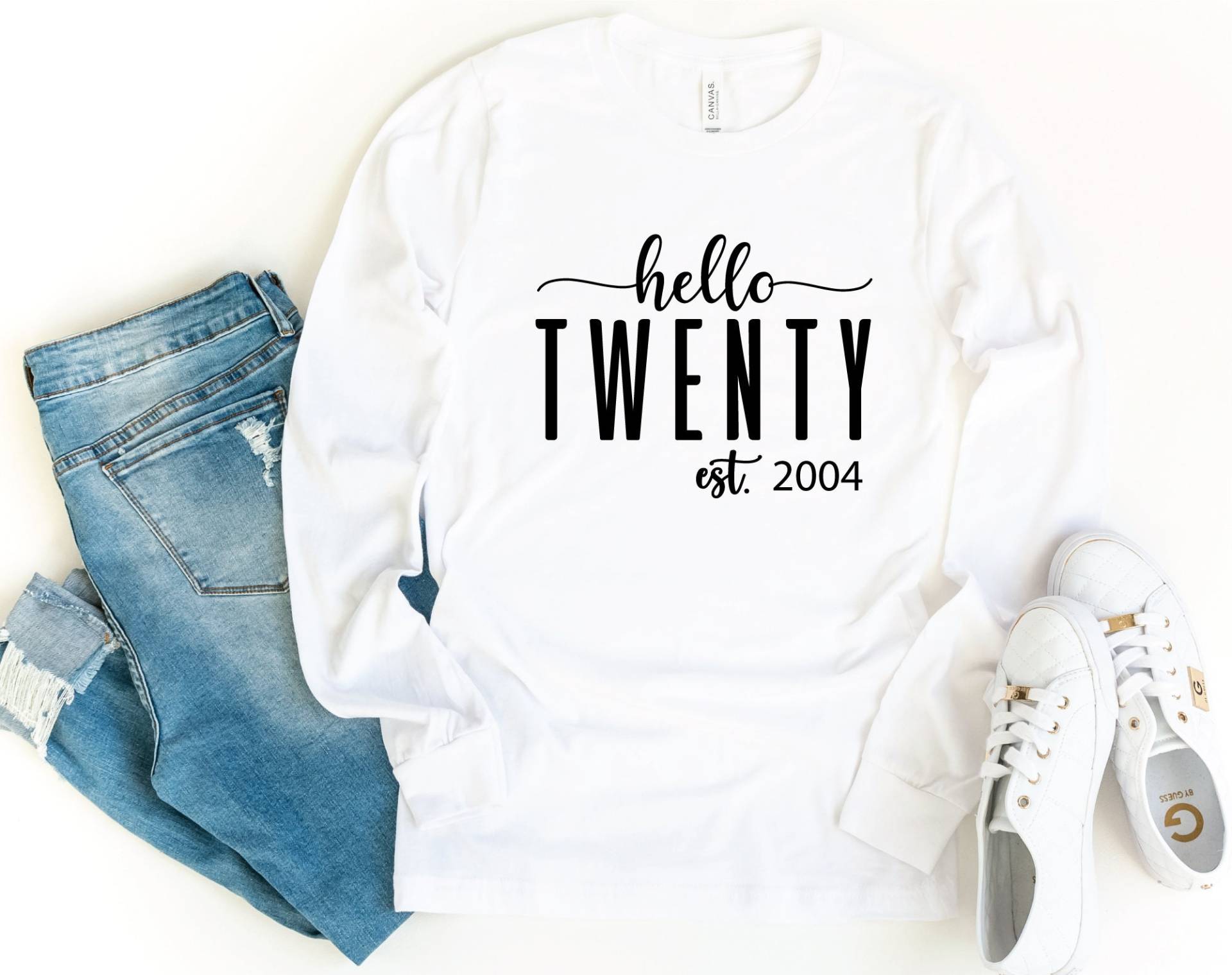 Hello Twenty Langarmshirt, 20Th Birthday Shirt, Years Old Gift, Twentieth Gift von craftgatedesign