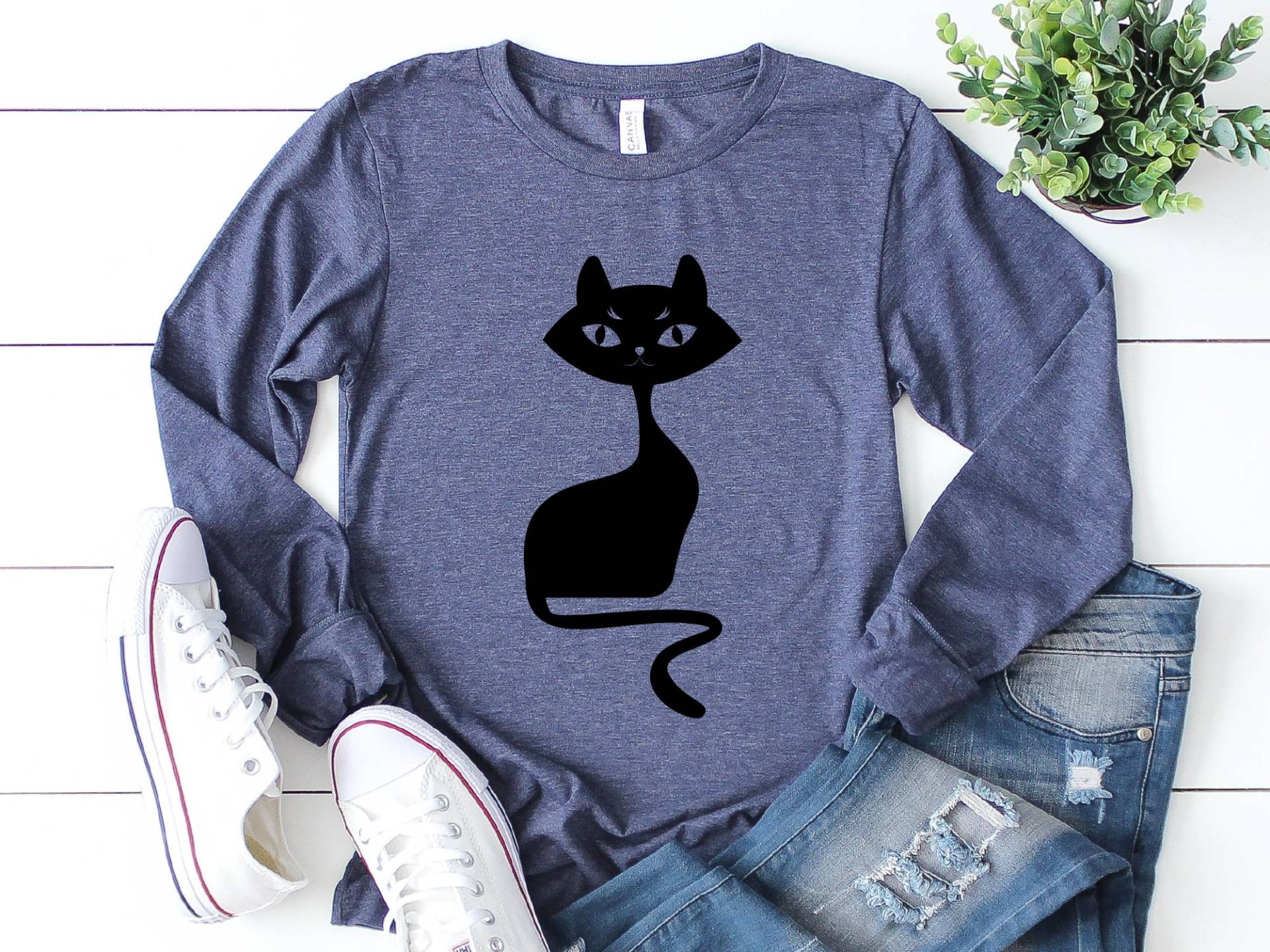 Katze Langarm-Shirt, Silhouette Langarm, Katzen-Liebhaber-Shirt, Katzen-Shirt, Süßes Geschenk Für Katzenliebhaber, Kätzchen Shirt von craftgatedesign