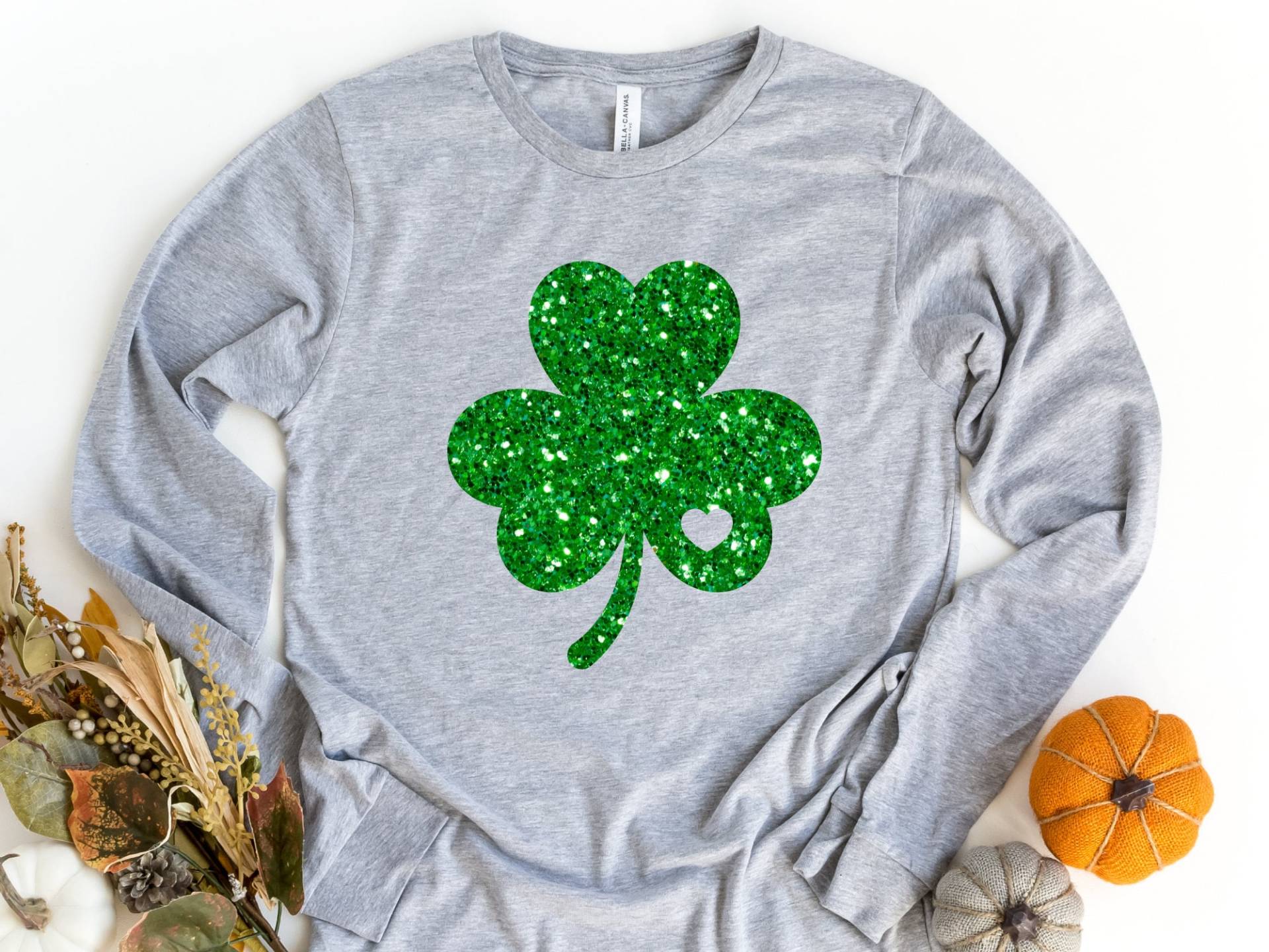 Kleeblatt Langarm Shirt, Frauen Glitzer Patricks Day Lucky Irish T-Shirt von craftgatedesign