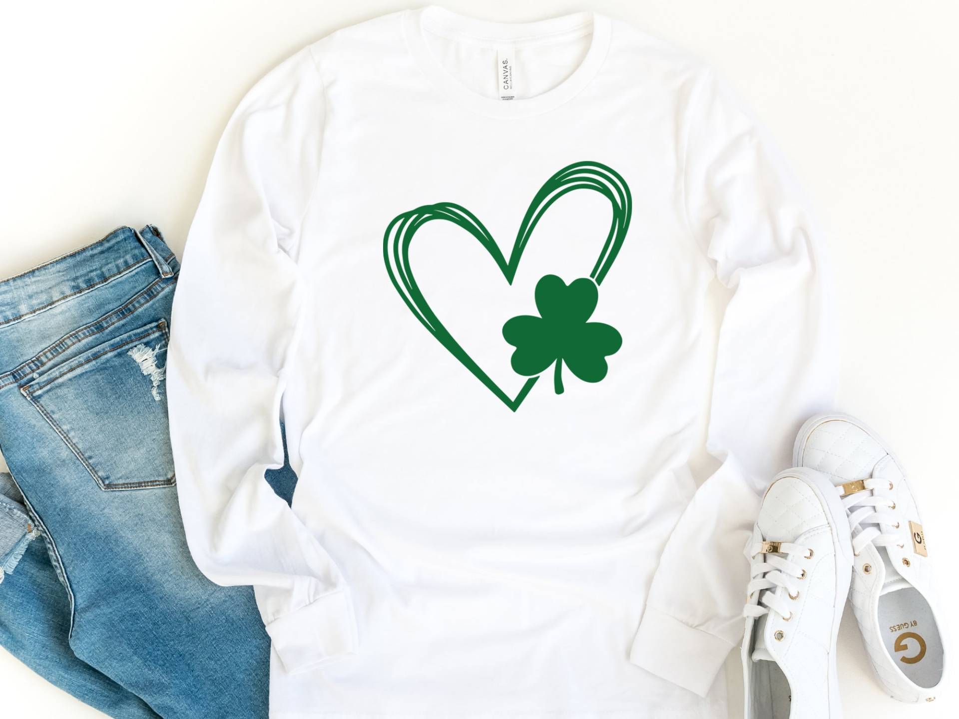 Kleeblatt Langarm Shirt, St Patricks Day, Patrick's Day Klee Herz Shirt von craftgatedesign