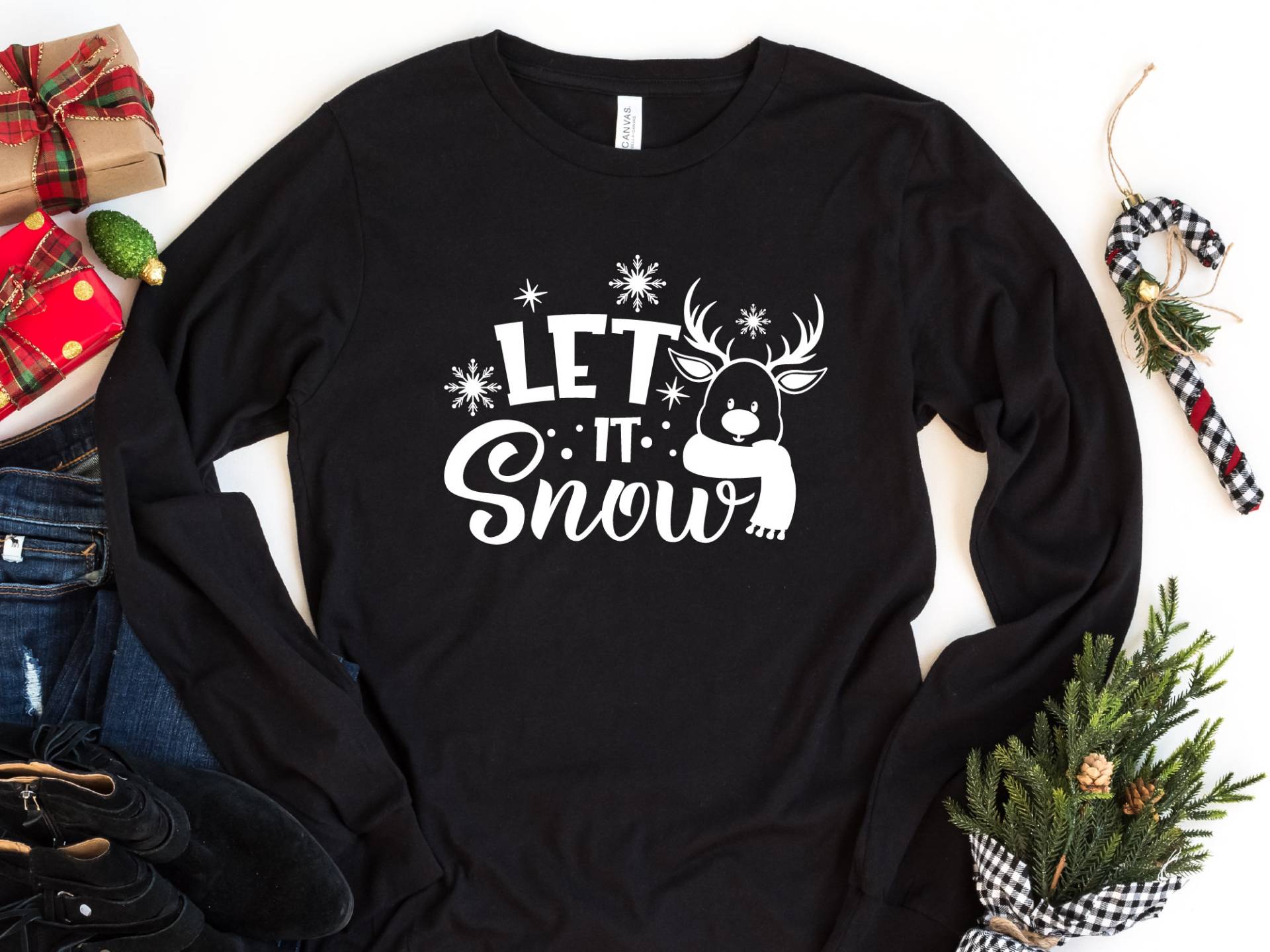 Let It Snow Langarm-Weihnachts-T-Shirt, Weihnachtshemd, Frohe Weihnachten, Weihnachtsgeschenk, Schnee, Winterhemd, Schneemannhemd, Schneeflocke von craftgatedesign