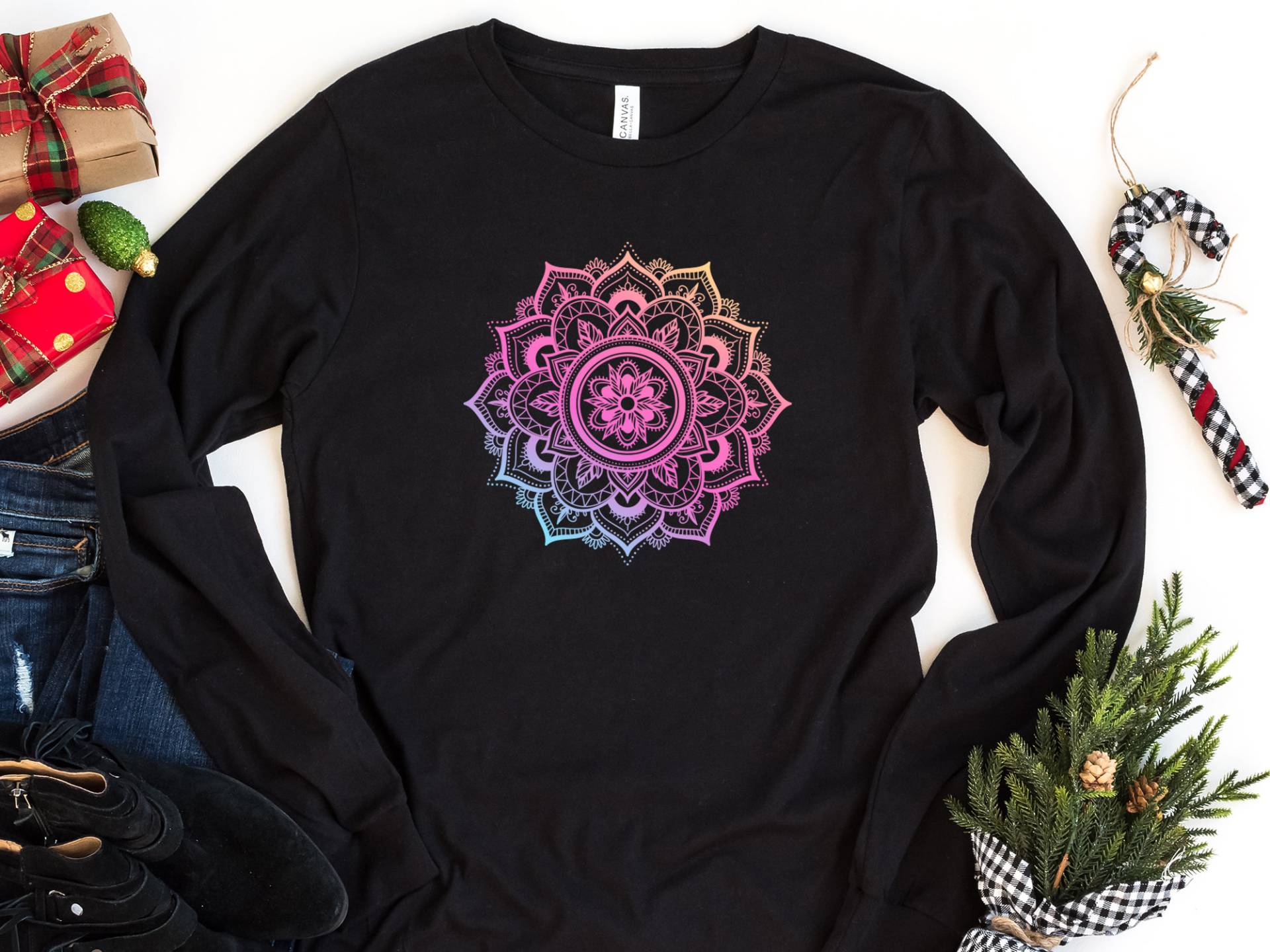 Mandala Langarm Shirt, Süßes Frühlings Blumen Heilige Geometrie Shirt von craftgatedesign