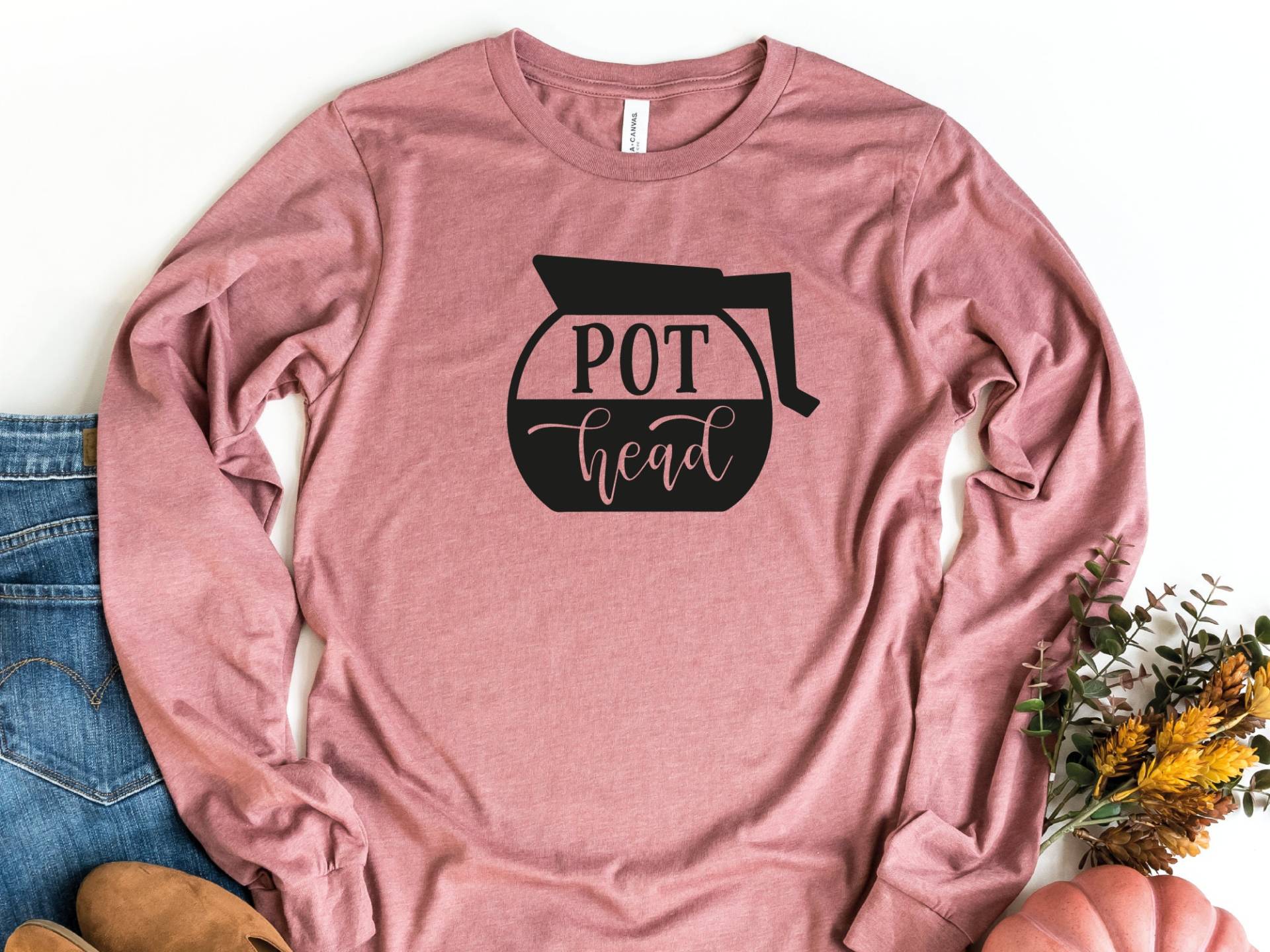 Pot Head Kaffee Langarm Shirt, Lustiges Geschenk Für Liebhaber, Kaffeekanne Shirt von craftgatedesign
