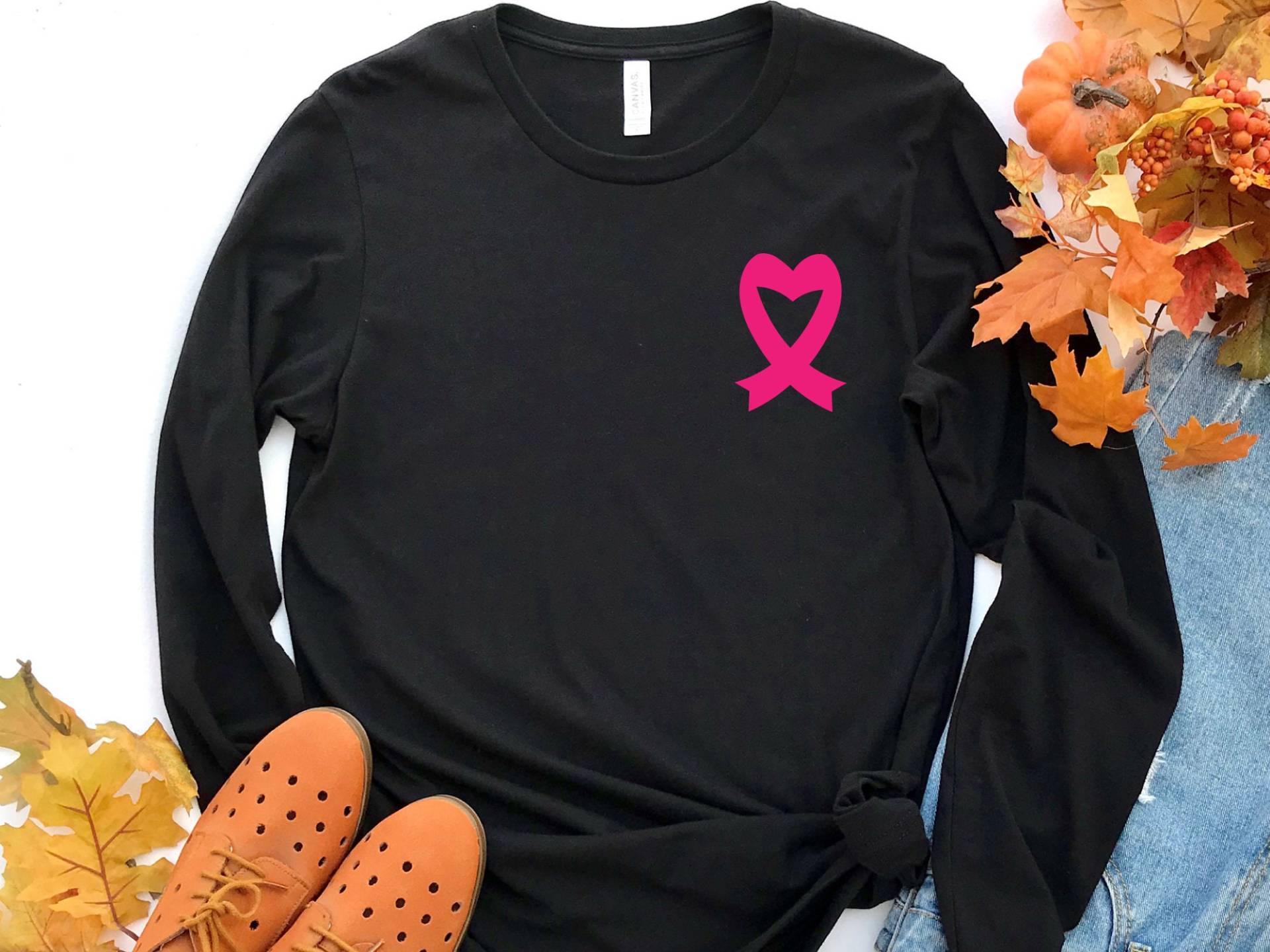 Rosa Band Langarm Shirt, Brustkrebs Krebs Bewusstsein, Kämpfer Taschen von craftgatedesign