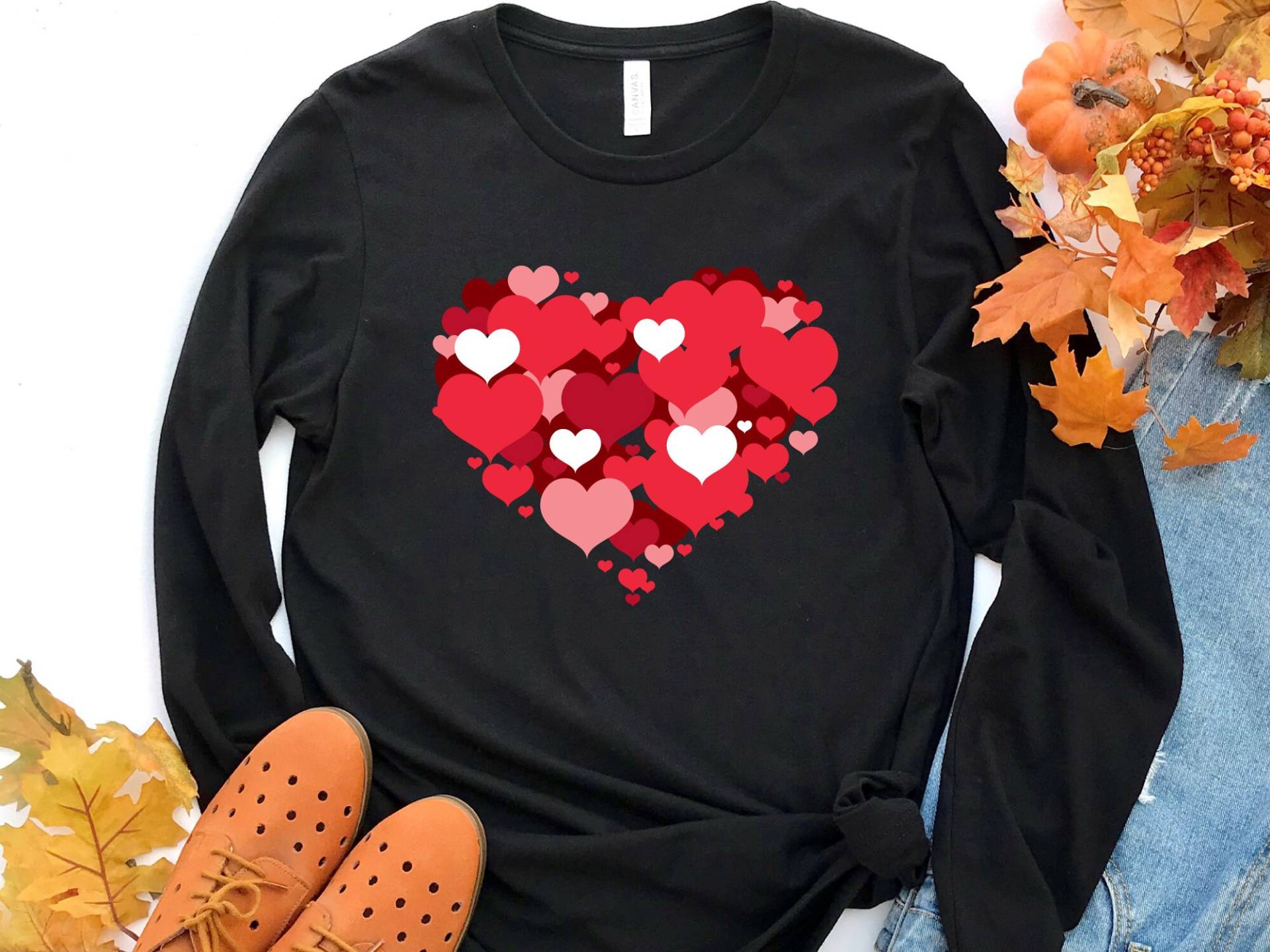 Rotes Herz Langarm Shirt, Geschenk Zum Valentinstag, Shirt Für Paare, Glückliches Valentinstag Rotes T-Shirt, Süßes T-Shirt von craftgatedesign