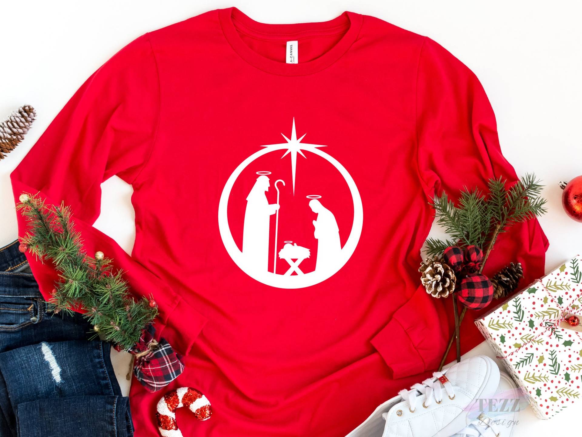 Weihnachten Jesus Langarmshirt, Christliche Weihnachten, Weihnachtsgeschenk, Religiöses Shirt, Jesuskind von craftgatedesign