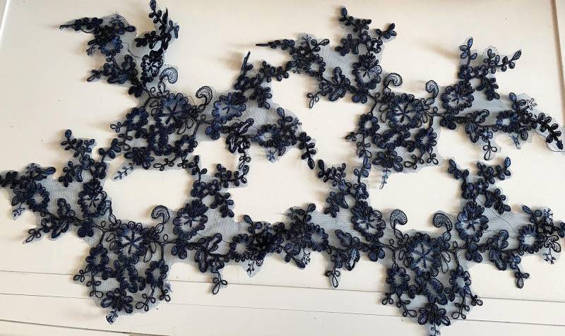 Bundle 4stk Marine Tüll Spitze Applikation Aufgenäht Gestickter Floraler Motiv Aufnäher von craftuneed