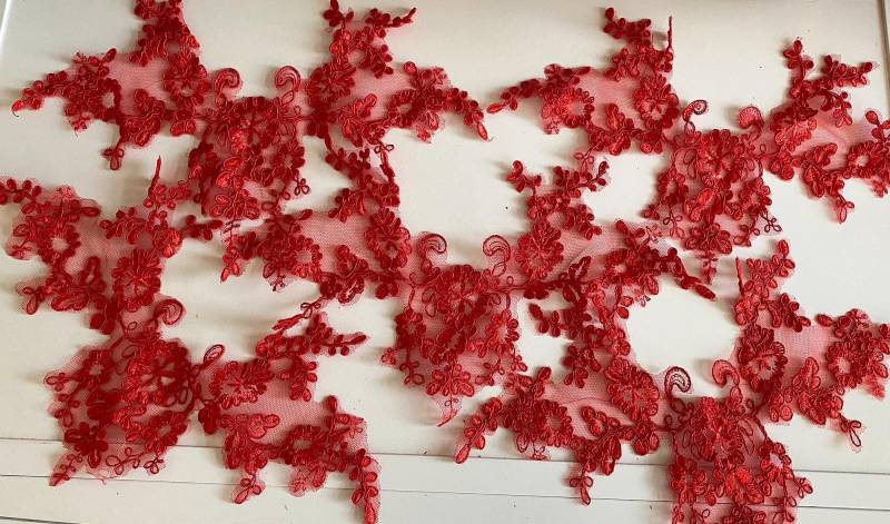 Bundle 5 Stück Rote Tüllspitze Applikation Aufgenäht Gestickter Motiv Aufnäher Aus Geblümter Spitze von craftuneed