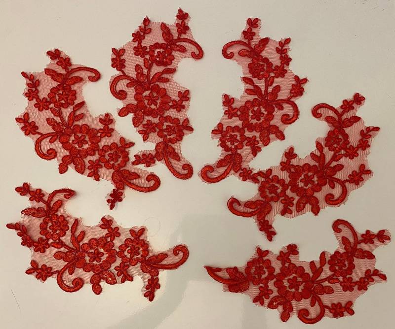 Bundle 6 Stück Rote Florale Spitze Applikation Aufgenäht Gestickter Motiv Aufnäher Tüllspitze von craftuneed