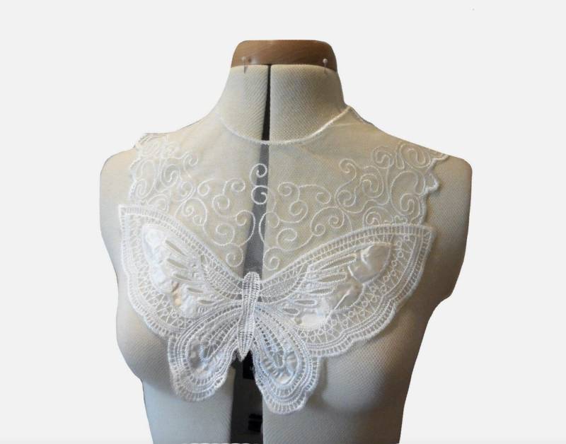 Off White Schmetterling Spitzenkragen Applikation Besticktes Tüll Motiv von craftuneed