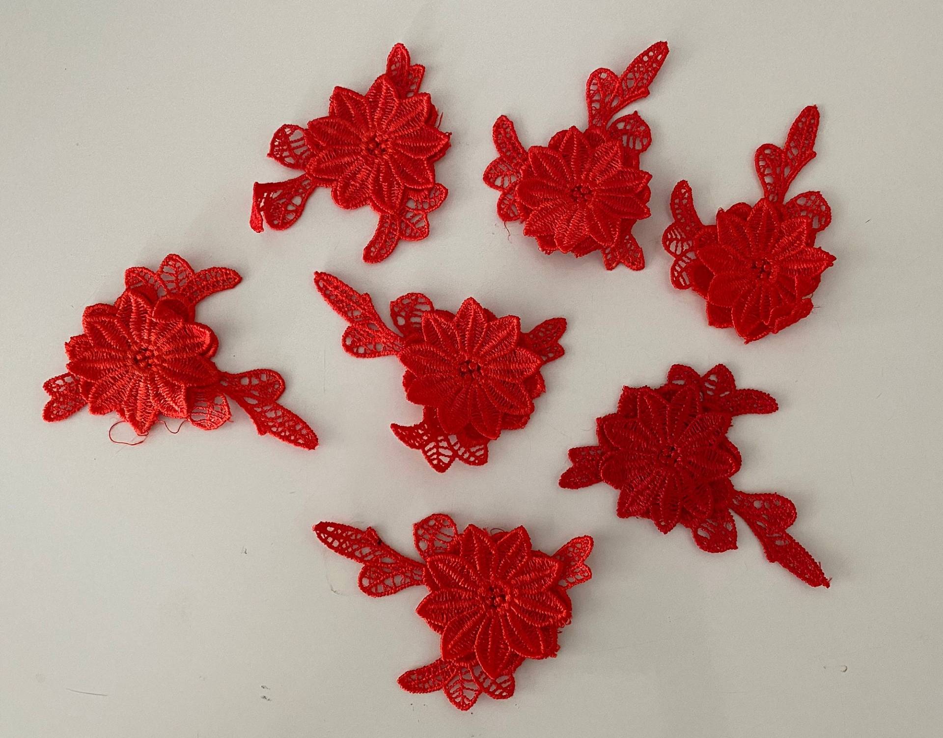 Rote Florale Spitzenapplikation Zum Aufnähen Mit Blumenmotiv | 7 Stück Rote Florale Spitzenapplikation Zum Aufnähen Mit Blumenmotiv | 7 Stück von craftuneed