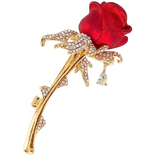 CRASPIRE 18K Vergoldete Legierungs-Rosen-Brosche, Blumen-Kleid-Brosche Mit Kristall-Strasssteinen Für Damen Und Herren, Hochzeit, Braut, Cocktail, Tanz, Bankett, Party, Zubehör, Schmuck von craspire