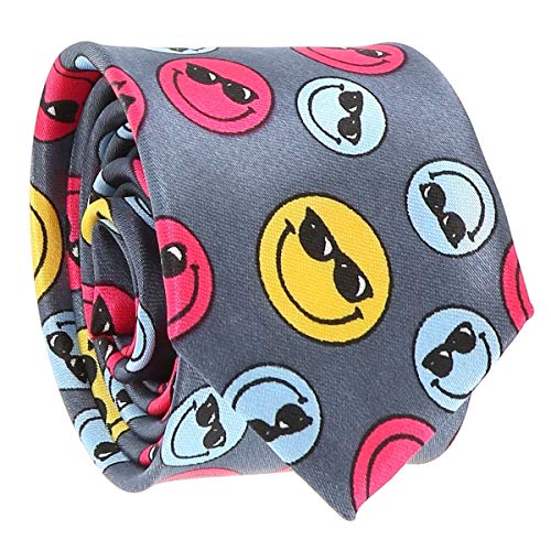Krawatte Smiley Mehrfarbig – Herren-Krawatte, originelles Kostüm – Fantasie-Motiv auf grauem Hintergrund. von cravateSlim