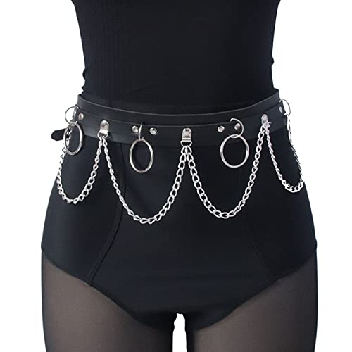 Crazy Bean Punk KettengüRtel Taille KöRperkette GüRtel Schwarz Leder Taillenkette GüRtel Verstellbare TaillengüRtel füR Rock Rave Damen MäDchen（A） von crazy bean