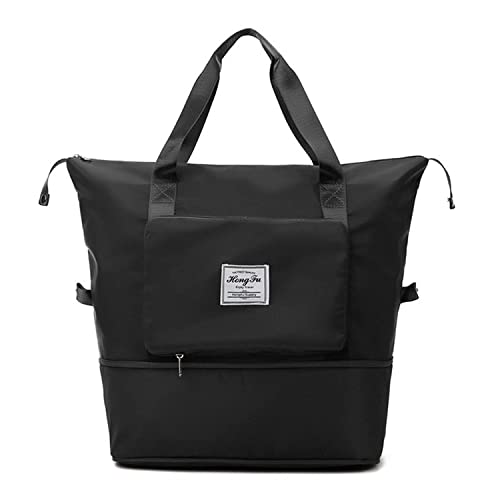 Crazy Bean Reisetasche Groß Sporttasche Faltbare Travel Duffle Bag Overnight Weekend für Damen Leichte Wasserdicht Handtasche für Sport Reisen（Schwarz） von crazy bean