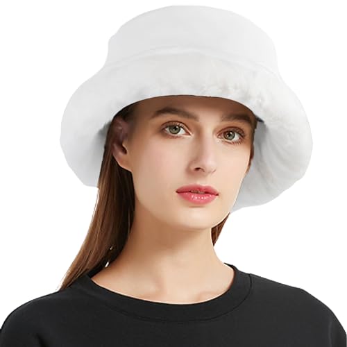 crazy bean Fischerhut PU-Leder Unisex Winter Warme Anglerhut Elegant für Damen und Herren Fuzzy Bucket Hat Eimer Hut Flauschig 56-58cm(Weiß) von crazy bean