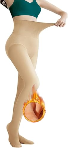 crazy bean Strumpfhose Damen Warmer Winter Leggings Hohe Taille Dehnbare Thermostrumpfhose Dicke Samt Pantyhose Durchscheinend(Beige) von crazy bean