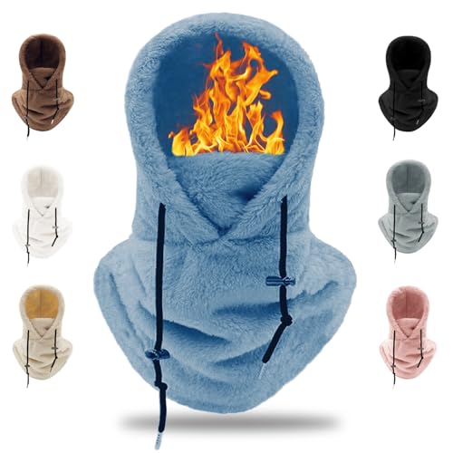 crazy bean Mütze Fleece Winter Sturmhaube Warme Kapuzenschal 2 in 1 Winddicht Hut mit Wolle-Futter para Ski Cycling(Blau) von crazy bean