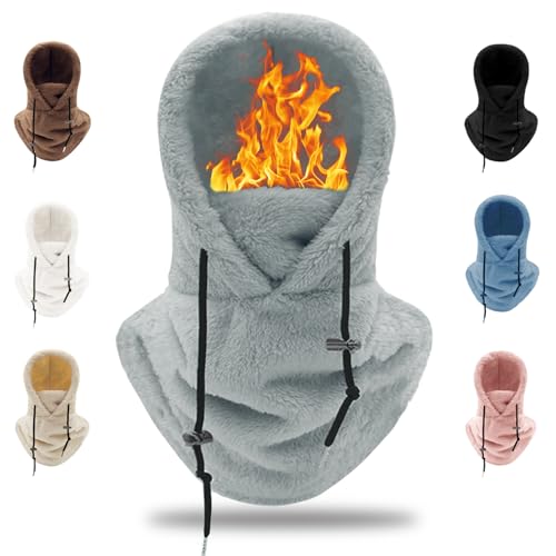 crazy bean Mütze Fleece Winter Sturmhaube Warme Kapuzenschal 2 in 1 Winddicht Hut mit Wolle-Futter para Ski Cycling(Grau) von crazy bean