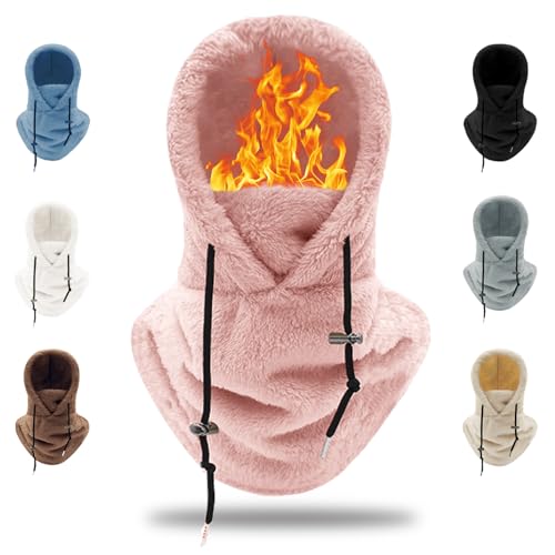 crazy bean Mütze Fleece Winter Sturmhaube Warme Kapuzenschal 2 in 1 Winddicht Hut mit Wolle-Futter para Ski Cycling(Rosa) von crazy bean
