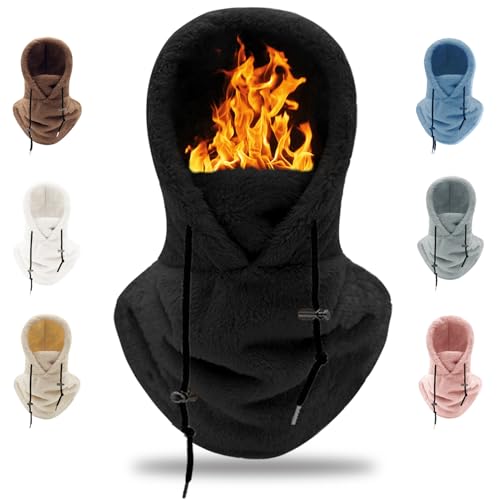 crazy bean Mütze Fleece Winter Sturmhaube Warme Kapuzenschal 2 in 1 Winddicht Hut mit Wolle-Futter para Ski Cycling(Schwarz) von crazy bean