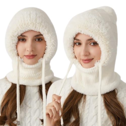 crazy bean Plüsch Sturmhaube Mütze Damen Winter Warme Kapuzen Schal Damen Winddichte Mütze Kälteschutz Skimütze Beanie Wintermützen für Mountaineering Skiing Motorradfahren Winddicht Gesichtshaube von crazy bean