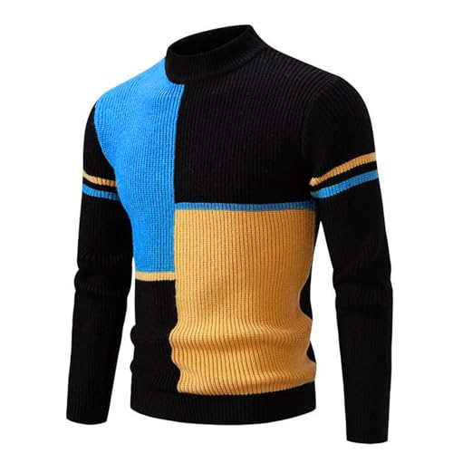 crazy bean Pullover Winter Patchwork Sweatshirts für Herren Leichter Warm Strickpullover Mens Sweater Langarm mit Kragen Männer Mode Fit Schwarz XXL von crazy bean