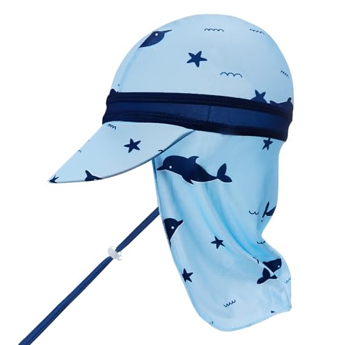 crazy bean Sonnenhut Kinder für Strand Schwimmbäder Schirmmütze mit Nackenklappe Sommermütze Fischerhut Lässig Sonnenhut für Junge Mädchen mit Verstellbarer Kinnriemen Regenhut von crazy bean