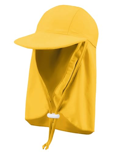 crazy bean Sonnenhut Kinder mit Nackenklappe Unisex für Schwimmbäder Strand Sonnenmütze für Mädchen Junge mit Verstellbarer Kinnriemen UV Schutz Gelb von crazy bean